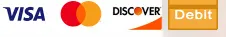 Accepted cards: Visa, Mastercard, Discover, debit